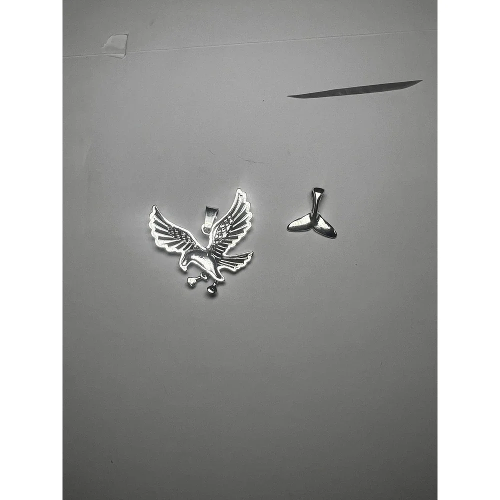 Silver Tone Diamond Cut Eagle Pendant & Mermaid Tail Pendant Blue Diamond Luxury